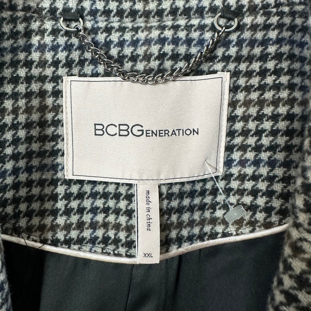 BCBGeneration Women's Peacoat Long Houndstooth Belted Wool Blend Size XXL‎ - Picture 3 of 16